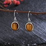 Tiger's Eye Stone Earrings S925 Sterling Silver Vintage Rhodochrosite Earrings