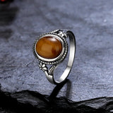 Tiger's Eye Stone Flower Ring 925 Silver Women Gift Jewelry