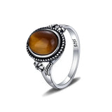 Tiger's Eye Stone Flower Ring 925 Silver Women Gift Jewelry