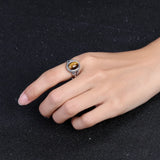 Tiger's Eye Stone Flower Ring 925 Silver Women Gift Jewelry