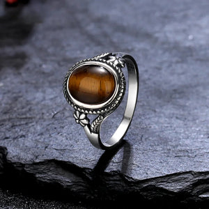 Tiger's Eye Stone Flower Ring 925 Silver Women Gift Jewelry