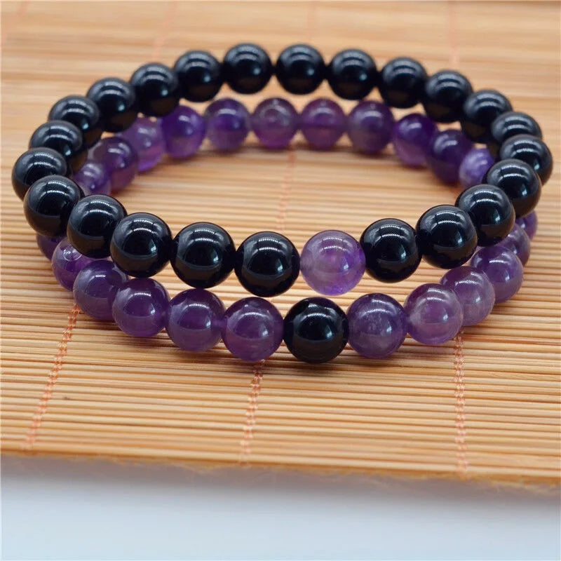 8/10mm Amethyst & Agate Round Gemstone Bracelet