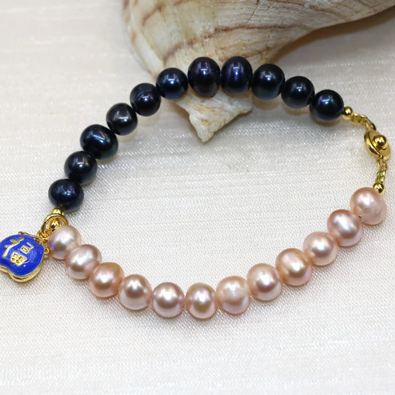 Orange Freshwater Pearl Bracelet 7.5in Cloisonne Jewelry