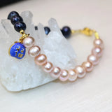 Orange Freshwater Pearl Bracelet 7.5in Cloisonne Jewelry