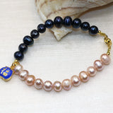 Orange Freshwater Pearl Bracelet 7.5in Cloisonne Jewelry
