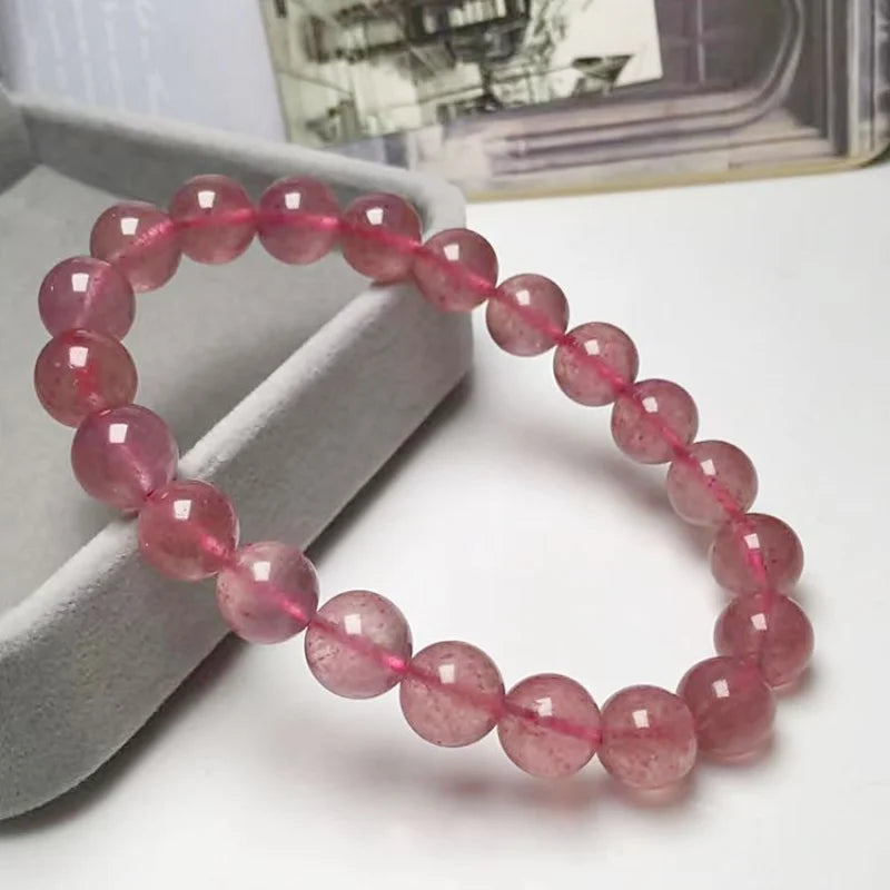 Strawberry Quartz Bracelet 8-9mm Round Women's Jewelry