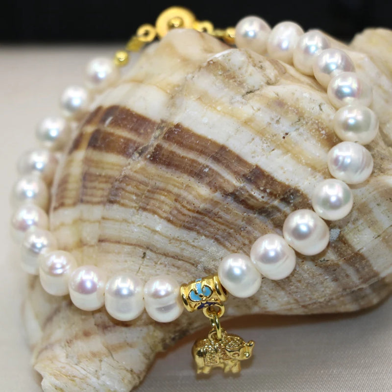 8-9mm Pearl Beads Bracelet for Weddings DIY Cloisonne Jewelry