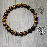 OM Charm Tiger Eye Beaded Bracelet, Yoga Strand, Stretch Elastic Bracelet