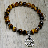 OM Charm Tiger Eye Beaded Bracelet, Yoga Strand, Stretch Elastic Bracelet