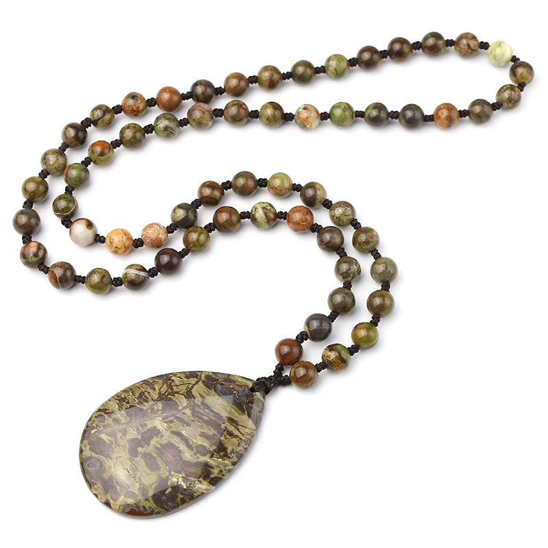 8mm Kambaba Stone Beads Necklace Women, Pendent Necklaces Jewelry