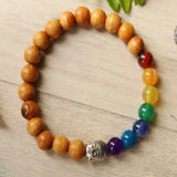 8mm Olive Wood Rainbow Buddha Bracelet Seven Chakras