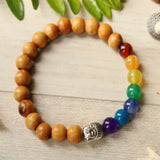 8mm Olive Wood Rainbow Buddha Bracelet Seven Chakras