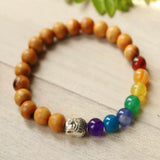 8mm Olive Wood Rainbow Buddha Bracelet Seven Chakras