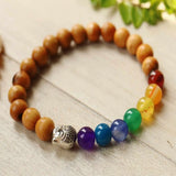 8mm Olive Wood Rainbow Buddha Bracelet Seven Chakras
