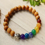 8mm Olive Wood Rainbow Buddha Bracelet Seven Chakras