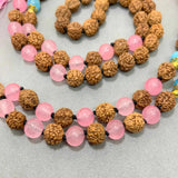 8mm Rose Quartz Aquamarine Rudraksha Meditation Bracelet