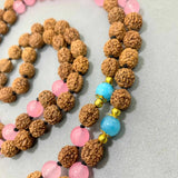 8mm Rose Quartz Aquamarine Rudraksha Meditation Bracelet