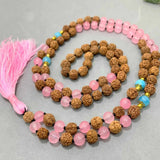 8mm Rose Quartz Aquamarine Rudraksha Meditation Bracelet