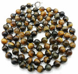 Natural 8mm Yellow Tiger's Eye Round Beads Necklace 32 Inches AAA+