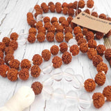8mm Brown Rudraksha Clear Quartz Beads Necklace 108 Knot Calming Restore