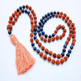 Natural 8mm Brown Rudraksha Lapislazuli Beads 108 Knot Necklace Yoga Wristband