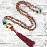 8mm Brown Rudraksha 7 Chakras 108 Knot Necklace Restore Yoga Pray Relief