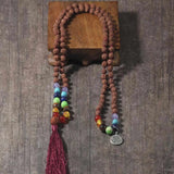 8mm Brown Rudraksha 7 Chakras 108 Knot Necklace Restore Yoga Pray Relief