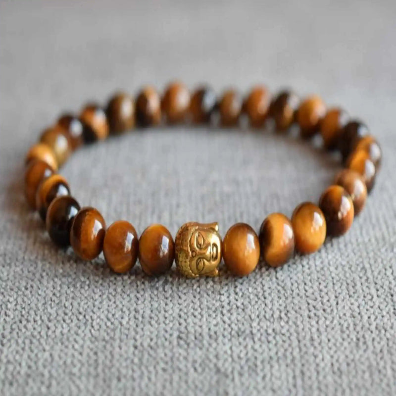 8mm Tiger's Eye Buddha Head Bracelet, National Style, Christmas Beaded Calming