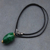 8mm Dark Green Jade Necklace with Silver Pendant