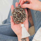 Labradorite Brown Rudraksha 108 Knot Necklace Dark Matter Healing