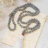Labradorite Brown Rudraksha 108 Knot Necklace Dark Matter Healing