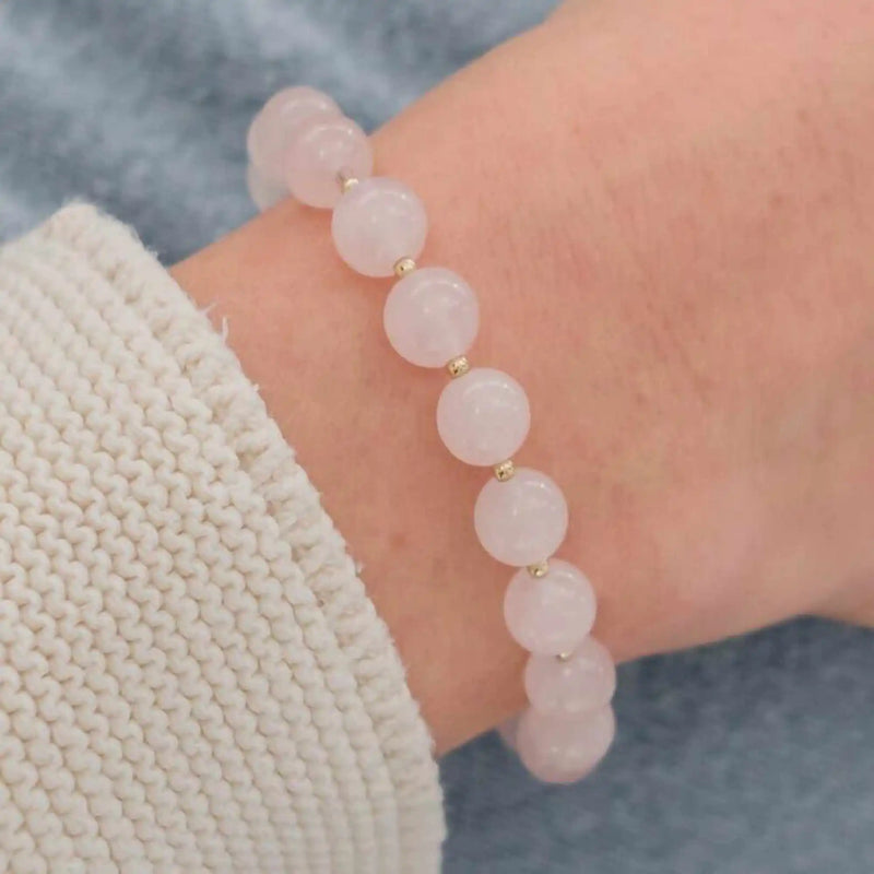 8mm Rose Quartz Crystal 14K Fill Bracelet Seven Chakras Taseel Buddhism