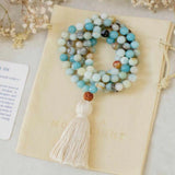 Amazonite Rudraksha Necklace with Taseel for Yoga Chakra Healing