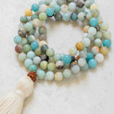Amazonite Rudraksha Necklace with Taseel for Yoga Chakra Healing