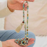 Amazonite Rudraksha Necklace with Taseel for Yoga Chakra Healing