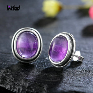 Vintage Amethyst Stud Earrings 925 Sterling Silver Anniversary Gift