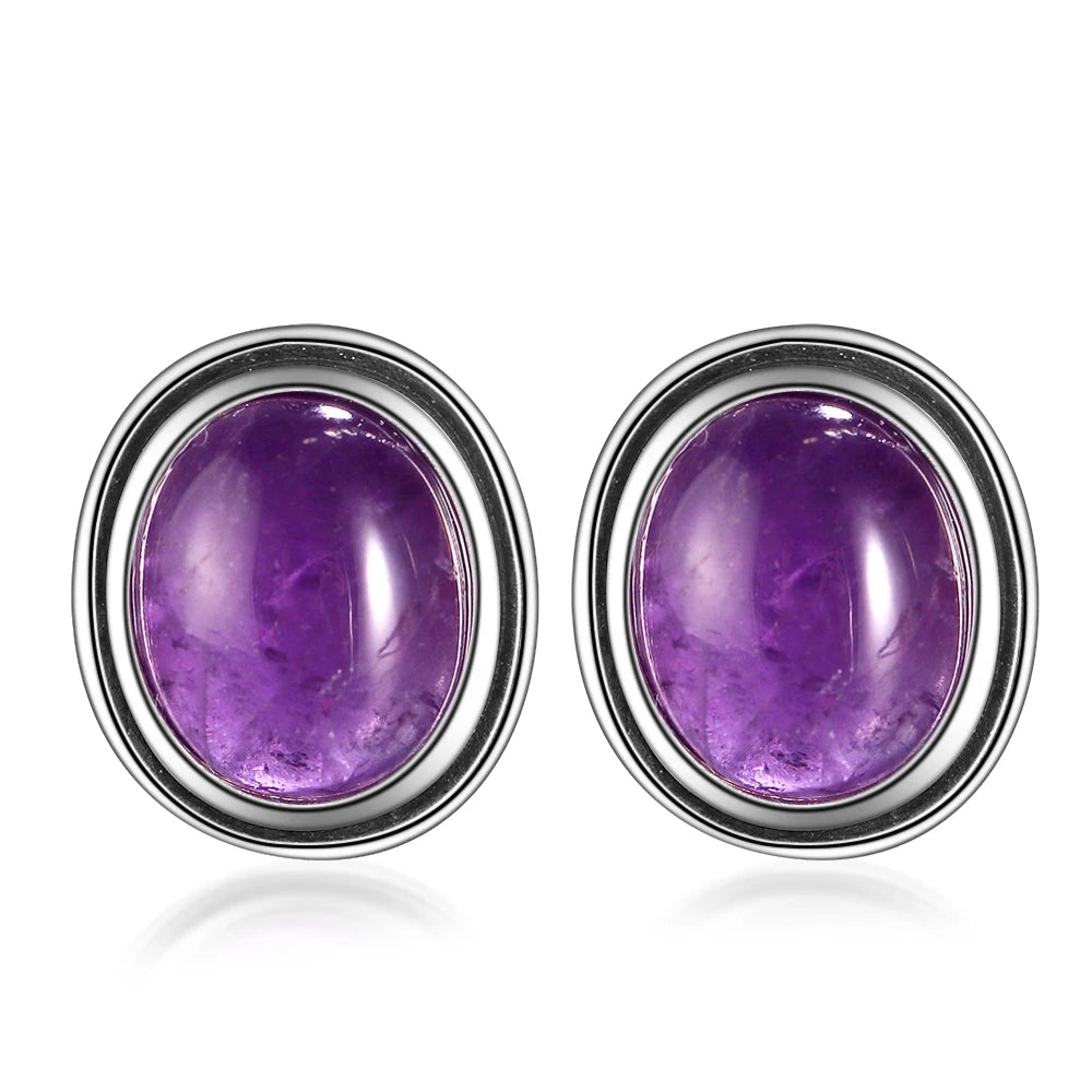 Vintage Amethyst Stud Earrings 925 Sterling Silver Anniversary Gift