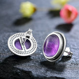 Vintage Amethyst Stud Earrings 925 Sterling Silver Anniversary Gift