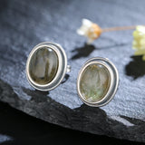 Labradorite Stud Earring 925 Sterling Silver Vintage Anniversary Gift