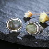 Labradorite Stud Earring 925 Sterling Silver Vintage Anniversary Gift