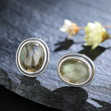 Labradorite Stud Earring 925 Sterling Silver Vintage Anniversary Gift