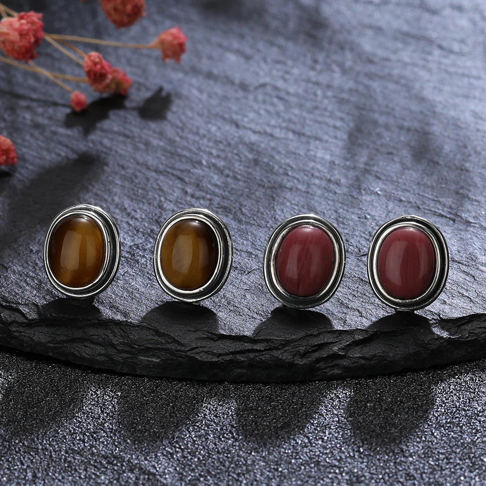 Vintage Style Tiger's Eye Stud Earrings in Sterling Silver 925