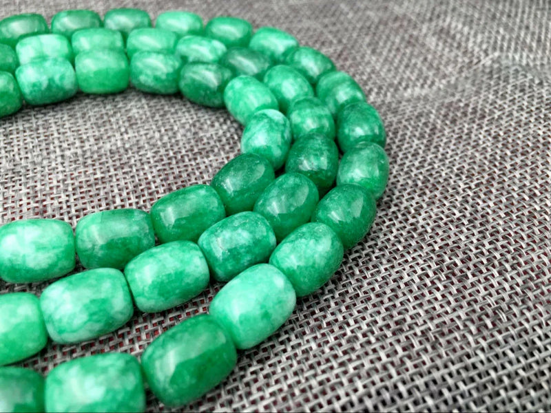 Green Emerald Gemstone Drum Beads 15'' Strand