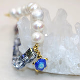 9-10mm Pearl Beads Strand Bangle Bracelet Crystal Cloisonne Women Jewelry