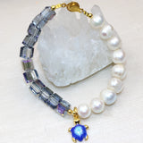 9-10mm Pearl Beads Strand Bangle Bracelet Crystal Cloisonne Women Jewelry