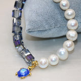 9-10mm Pearl Beads Strand Bangle Bracelet Crystal Cloisonne Women Jewelry