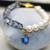 9-10mm Pearl Beads Strand Bangle Bracelet Crystal Cloisonne Women Jewelry