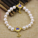 9-10mm Pearl Bead Bracelet with Cloisonne Detail