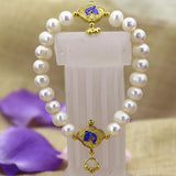 9-10mm Pearl Bead Bracelet with Cloisonne Detail