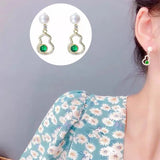 925 Silver Freshwater Pearl & Green Zircon Gourd Earrings
